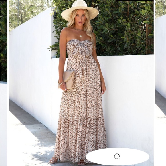 Vici Dresses & Skirts - Vici Collection CATALONIA FLORAL STRAPLESS POCKETED TIE FRONT MAXI DRESS